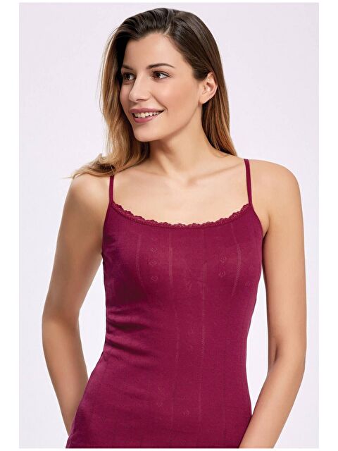 Tutku 6'lı Kadın Bordo % 100 Pamuklu Jakarlı İp Askılı Atlet - S000223074-19951