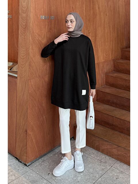 Lamelif İki Iplikli Arma Detaylı Sweat Tunik Siyah - S000519138-19351