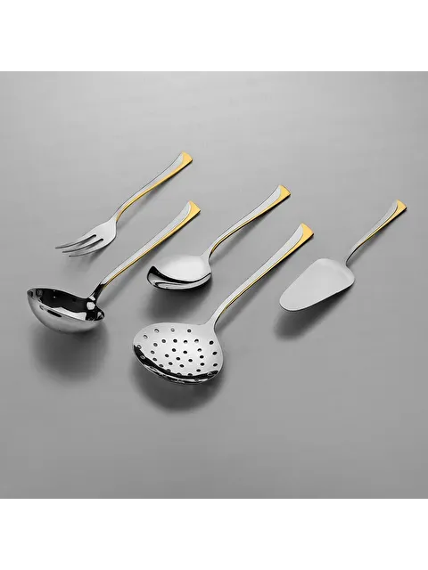 Nehir Maksi Altın Sade 5 Parça Paslanmaz Çelik Servis Takımı - S000496140-20076