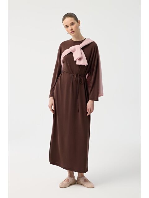 Kadriye Baştürk Modal Cupra Elbise Kahverengi
