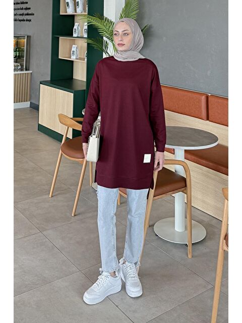 Lamelif İki Iplikli Arma Detaylı Sweat Tunik Bordo - S000519138-19951