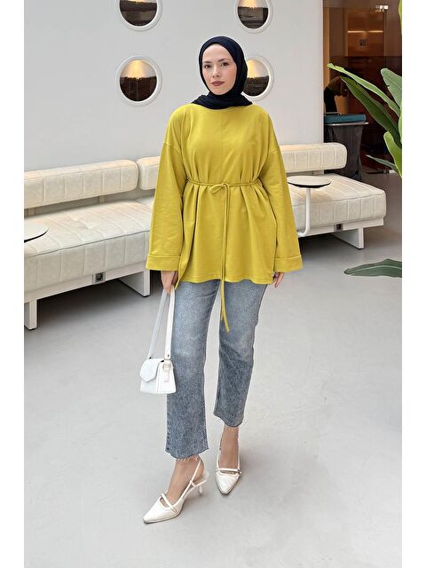 Lamelif Yırtmaç Detaylı Sweat Yağ Yeşili