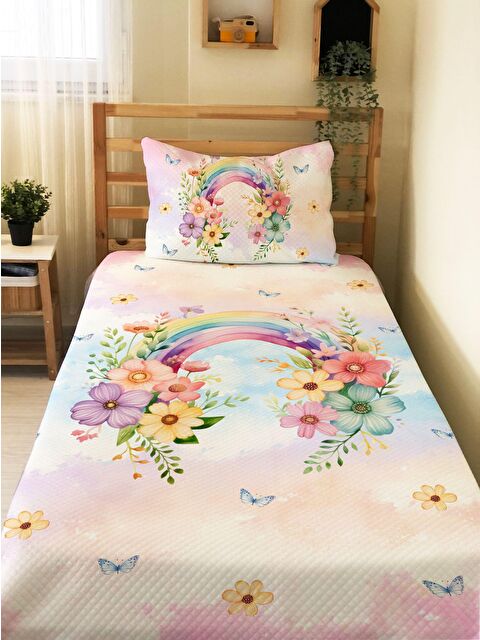 Evmila Çiçekli  Desenli  Çocuk Tek Kişilik Pike Takımı 160x220 cm - S000164123-23173