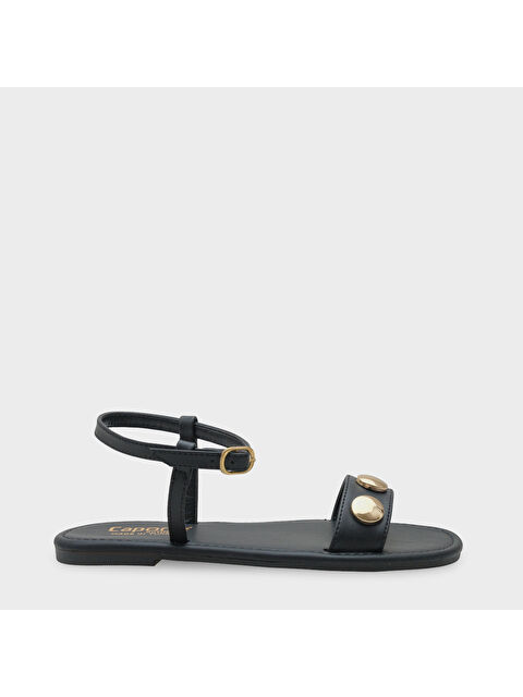 Capone Outfitters Celina Tek Bantlı Metal Aksesuarlı Bilekten Bantlı Düz Topuklu Yuvarlak Burunlu Kadın Sandalet - S000516867-14430