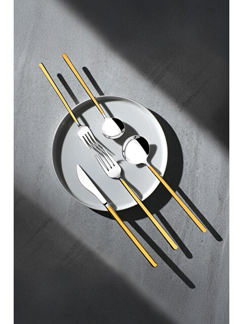 Nehir Sofia Altın Sade 6 Kişilik 36 Parça Kutulu Çatal Kaşık Bıçak Takımı - S000496159-20076