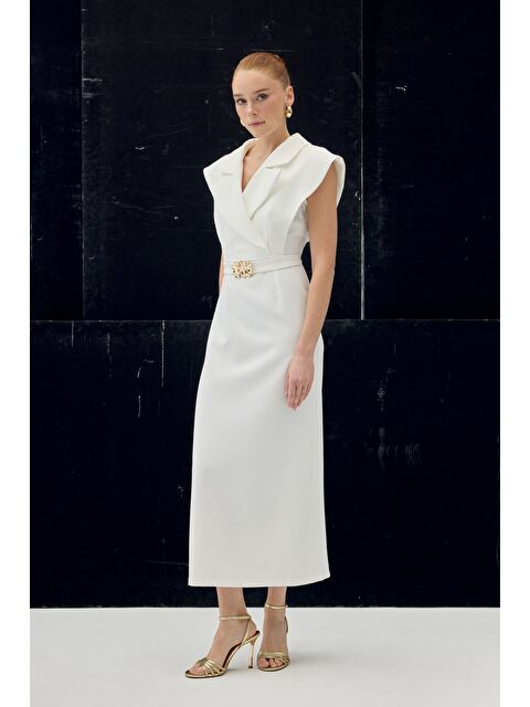 SATEEN Aksesuar Detaylı Maxi Elbise - Ekru - S000516494-19965