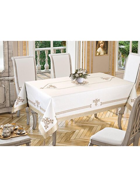 Çeyiz Diyarı Lale Baskılı Dikdörtgen Masa Örtüsü Gold - S000496166-20076