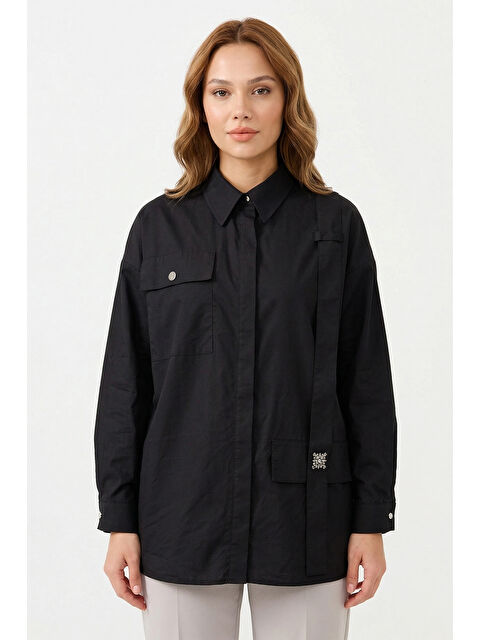 Remsa Sol Tarafı Askı Detaylı Paper Touch Gömlek 153 Siyah