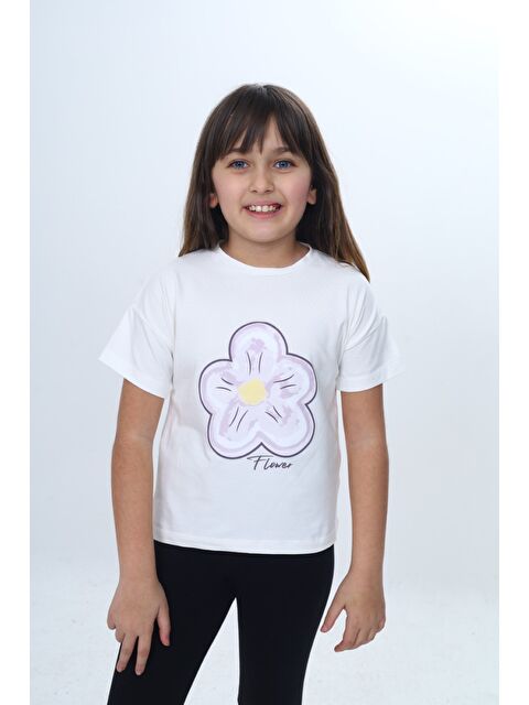 Toontoykids Kız Çocuk Baskılı Bisiklet Yaka Kısa Kollu Tişört 25006