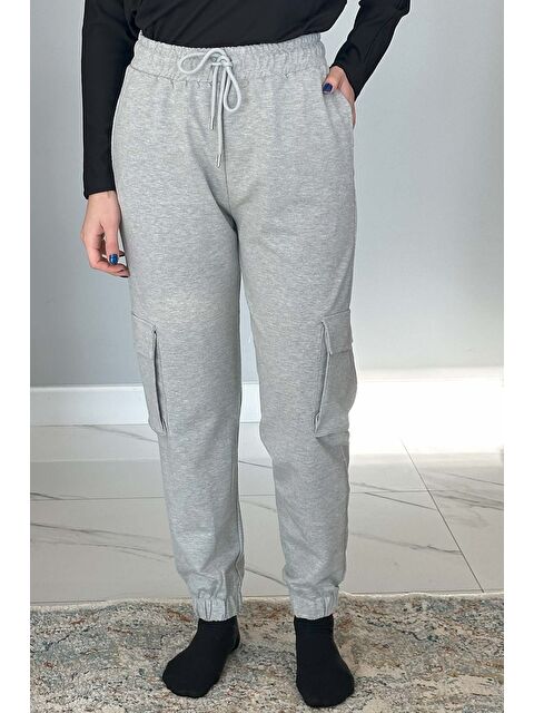 Remsa Kadın Bel ve Paça Lastikli Kargo Cepli Eşofman Altı 7057 Gri - S000334332-20600