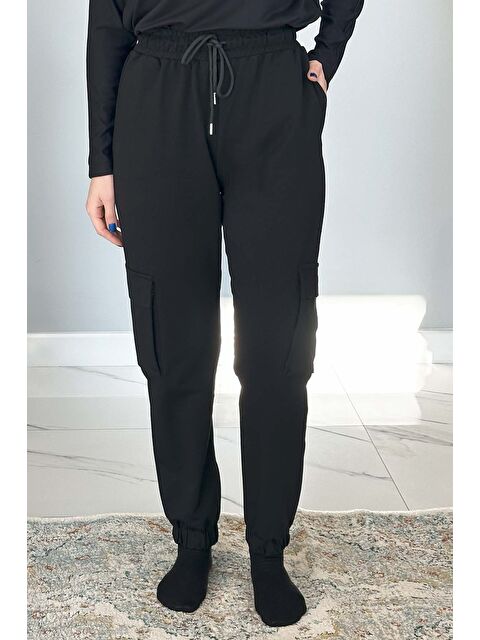 Remsa Kadın Bel ve Paça Lastikli Kargo Cepli Eşofman Altı 7057 Siyah - S000334332-19351