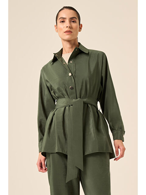 Remsa Zımbalı Gömlek Tunik 5889 Yeşil