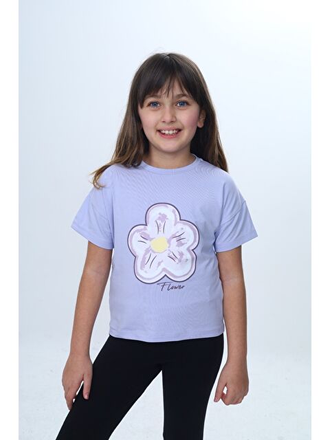 Toontoykids Kız Çocuk Baskılı Bisiklet Yaka Kısa Kollu Tişört 25006