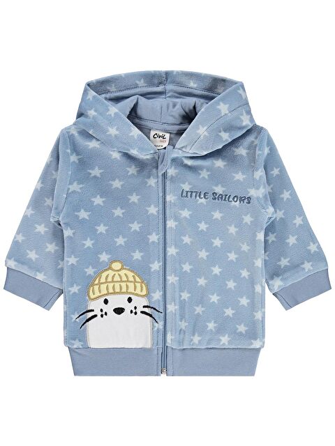Civil Baby Yıldız Empirme ve Fok Nakışlı 6-18 Ay Hırka - Mavi 9-12 Ay - S000512279-17234