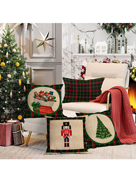 Evmila 4 lü Yılbaşı Temalı Kadife Kırlent Kılıfı 43x43 cm - S000285244-23173