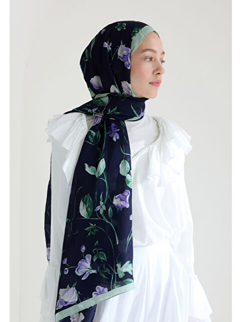 Fresh Scarfs Love Garden Floş Viskon Şal Lacivert - S000426902-21164