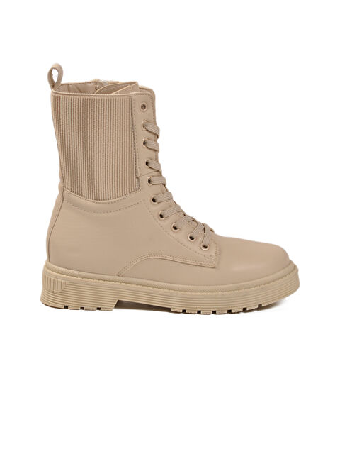 Ayakmod Bej İçi Polarlı Fermuarlı Uzun Kaymaz Taban Kadın Bot 23002 Z - S000445418-19928