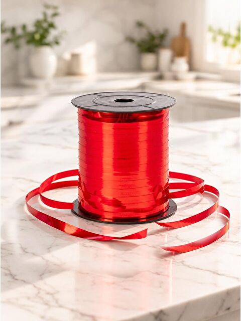 Parti Adresi Metalik Kırmızı Rafya Kurdele – Hediye Paketleme Balon Bağlama Şeridi 8 mm 200 Mt - S000530954-20045