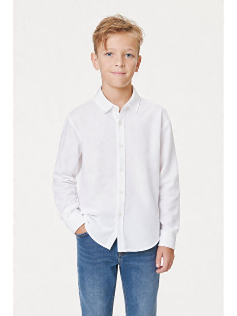 Ahengim Erkek Çocuk Modern Kesim Beyaz Polyester Basic Gömlek