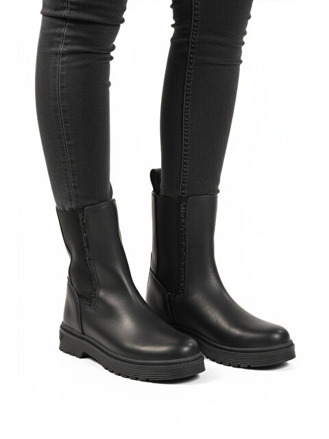 Ayakmod Siyah Bilekten Esnek Uzun İçi Polarlı Kaymaz Taban Kadın Bot 23012 Z - S000445419-19351