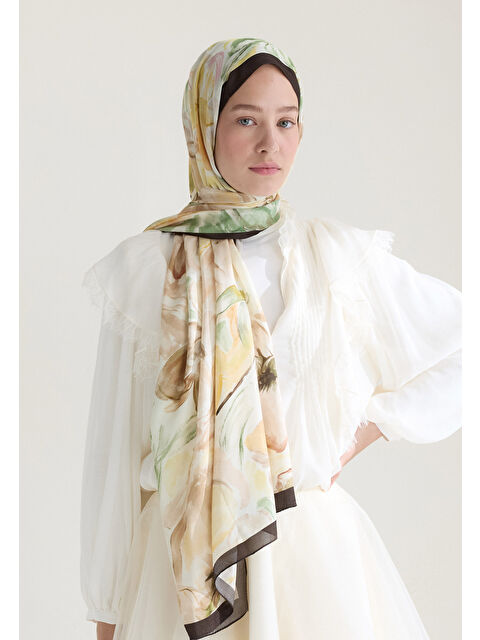 Fresh Scarfs Soft Flora Floş Viskon Şal Kahve - S000427143-28102