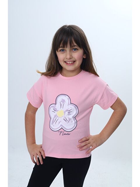 Toontoykids Kız Çocuk Baskılı Bisiklet Yaka Kısa Kollu Tişört 25006