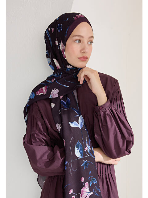 Fresh Scarfs Love Garden Floş Viskon Şal Mürdüm - S000426902-20036