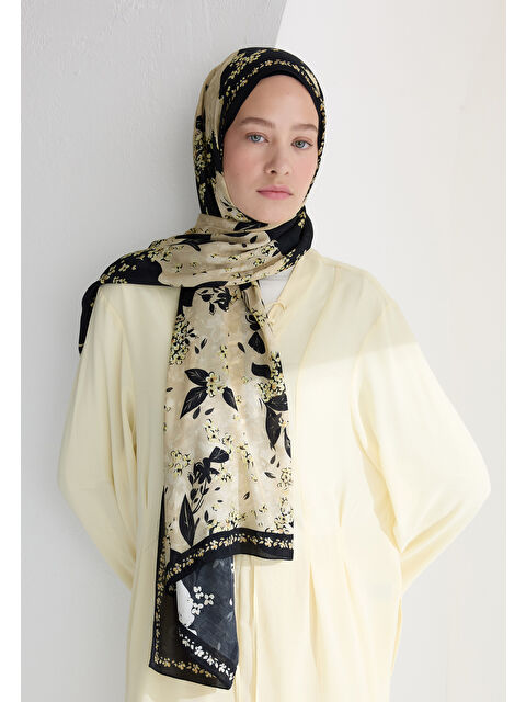 Fresh Scarfs Tıny Plumerıa Floş Viskon Şal Siyah - S000426909-19351