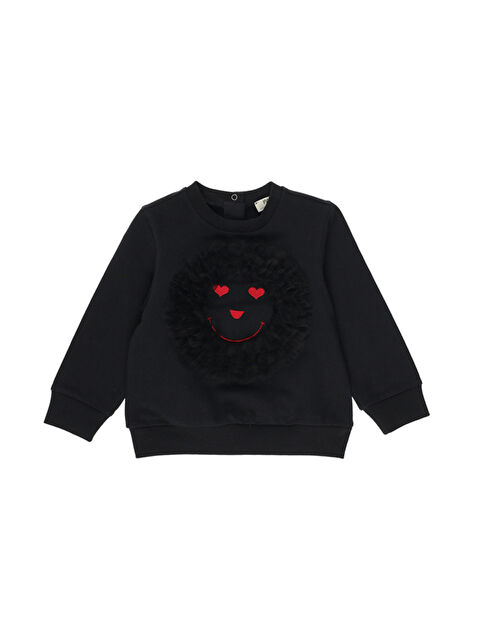Panço Kız Bebek Nakış Detaylı Siyah Sweatshirt - S000523874-19351