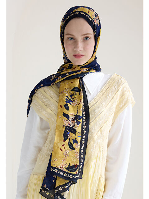 Fresh Scarfs Tıny Plumerıa Floş Viskon Şal Gece Mavisi - S000426909-17234