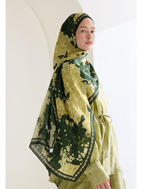 Fresh Scarfs Tıny Plumerıa Floş Viskon Şal Haki - S000426909-18547