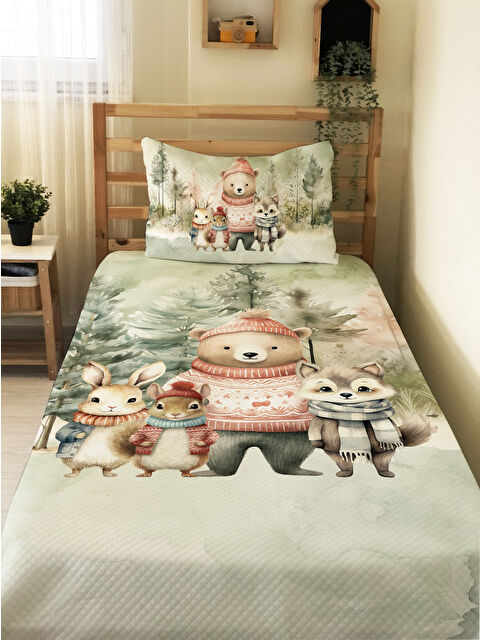 Evmila Sevimli Hayvan Desenli Tek Kişilik Çocuk  Pike Takımı   ÇARŞAFSIZ - S000284628-23173