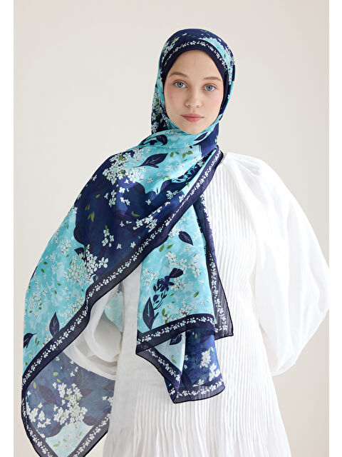 Fresh Scarfs Tıny Plumerıa Floş Viskon Şal Lacivert - S000426909-21164