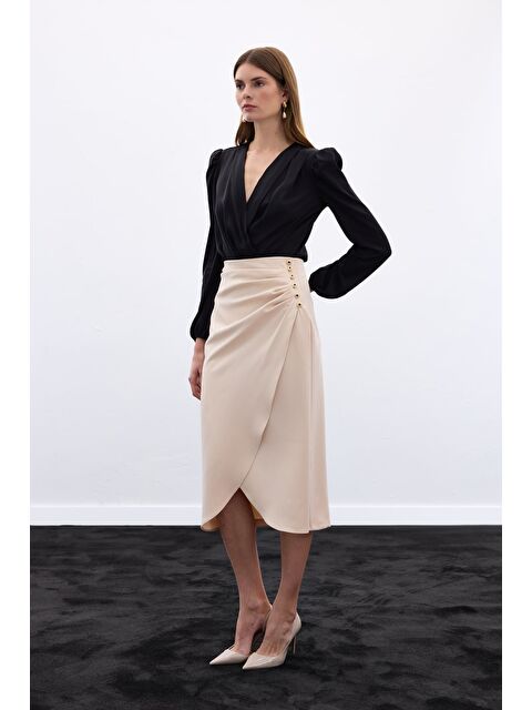 SATEEN Düğme Detaylı Kalem Etek - Bej - S000497794-19928