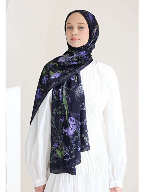 Fresh Scarfs Garden Joy Floş Viskon Şal Lacivert - S000427023-21164