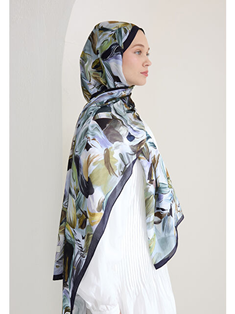 Fresh Scarfs Vanılla Blossom Floş Viskon Şal Lacivert - S000426646-21164