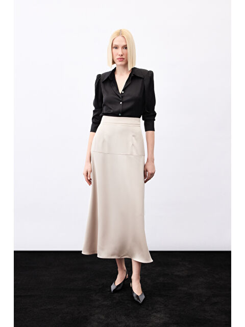 SATEEN Yüksek Bel Saten Etek - Vizon - S000497788-26429