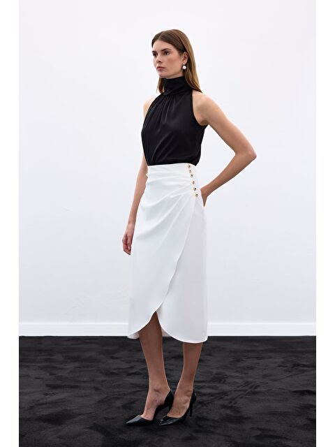SATEEN Düğme Detaylı Kalem Etek - Ekru - S000497794-19965