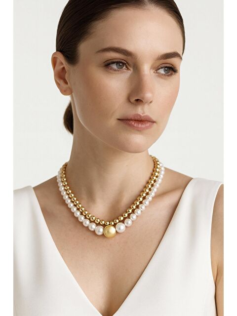 New Obsessions Çift Sıra Büyük İncili Kolye - S000427569-20076