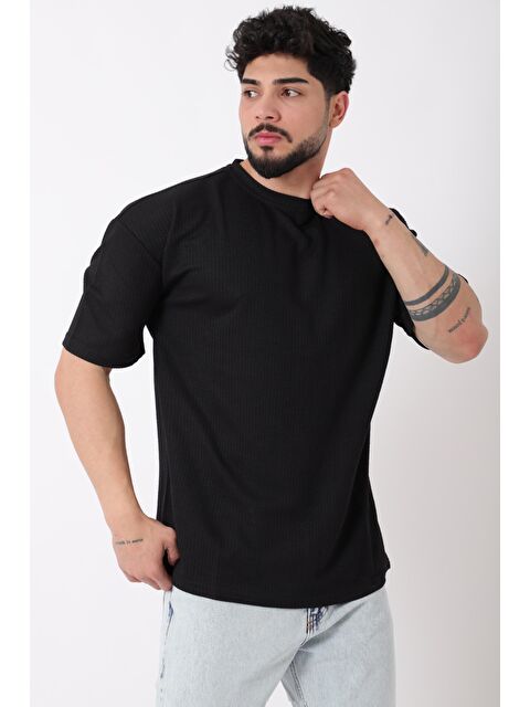 Stilkombin Petekli Model Bisiklet Yaka Oversize Tişört STU-2468_30462 - S000379474-19351