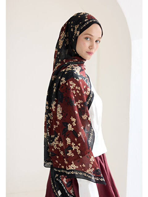 Fresh Scarfs Tıny Plumerıa Floş Viskon Şal Füme - S000426909-33408