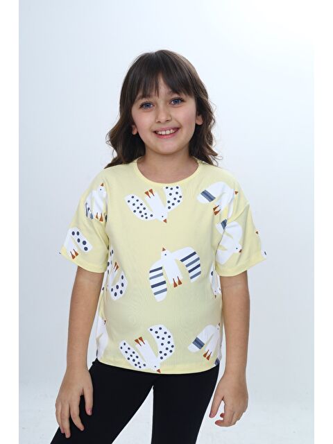 Toontoykids Kız Çocuk Baskılı Bisiklet Yaka Kısa Kollu Tişört 24981