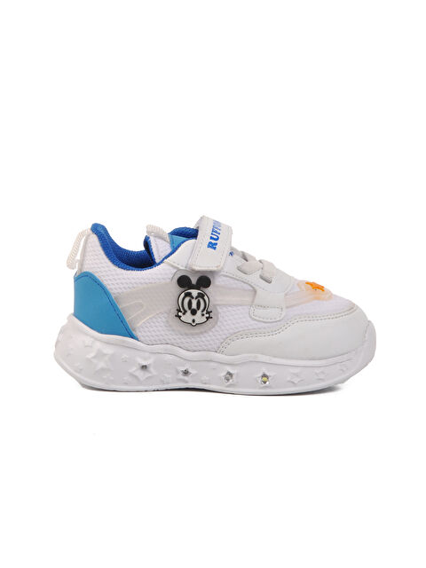 Ayakmod Beyaz Mavi Cırtlı Işıklı Hafif Unisex Çocuk Spor Ayakkabı Ruffon B - S000370032-20063