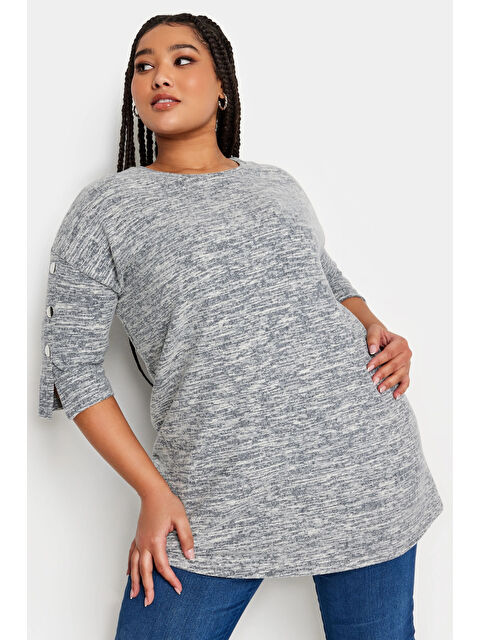 Stil Diva Büyük Beden Bisiklet Yaka Yarım Kollu Düğme Detaylı Bluz 302873 - S000288659-20600