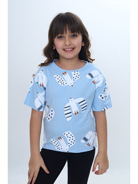 Toontoykids Kız Çocuk Baskılı Bisiklet Yaka Kısa Kollu Tişört 24981