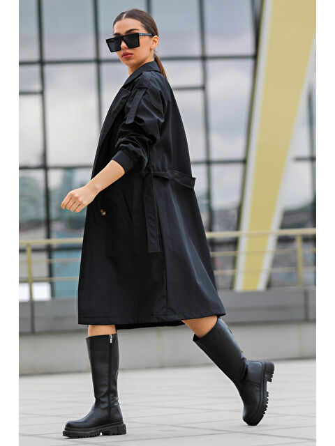 Gülseli Kadın Kruvaze Yaka Astarlı Bel Kuşaklı Tarz Trençkot - S000300423-19351