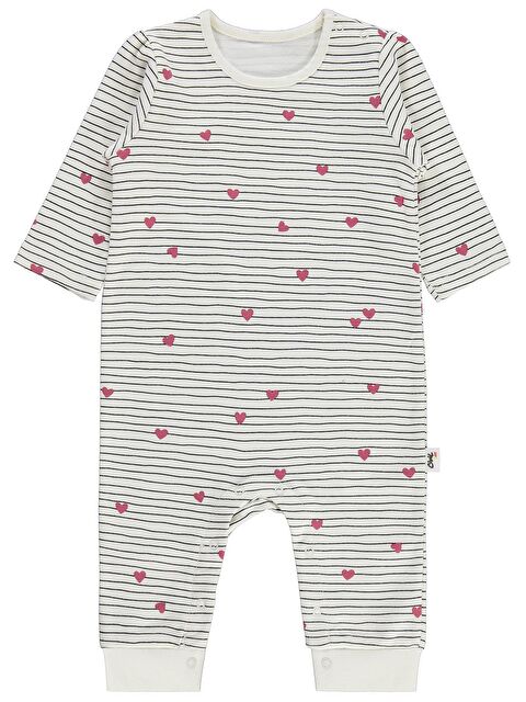 Civil Baby Çizgi Kalp 6-18 Ay Tulum - Ekru 12-18 Ay - S000494724-19965
