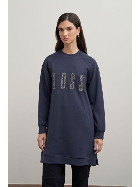 ALLDAY Lacivert-Yumuşak Dokulu Baskılı Reglan Tunik - S000505469-21164