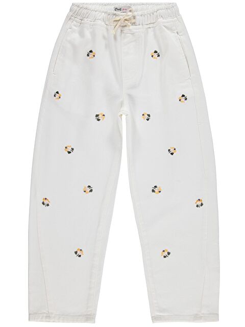 Civil Girls Çiçek Nakışlı 10-13 Yaş Pantolon - Kırık Beyaz