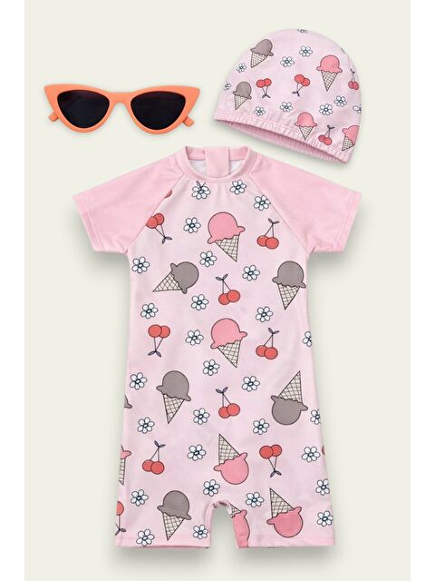 My Kids Wear Çocuk Desenli Mayo Takımı - Bone ve Güneş Gözlüğü Hediyeli 2'li Set 12714